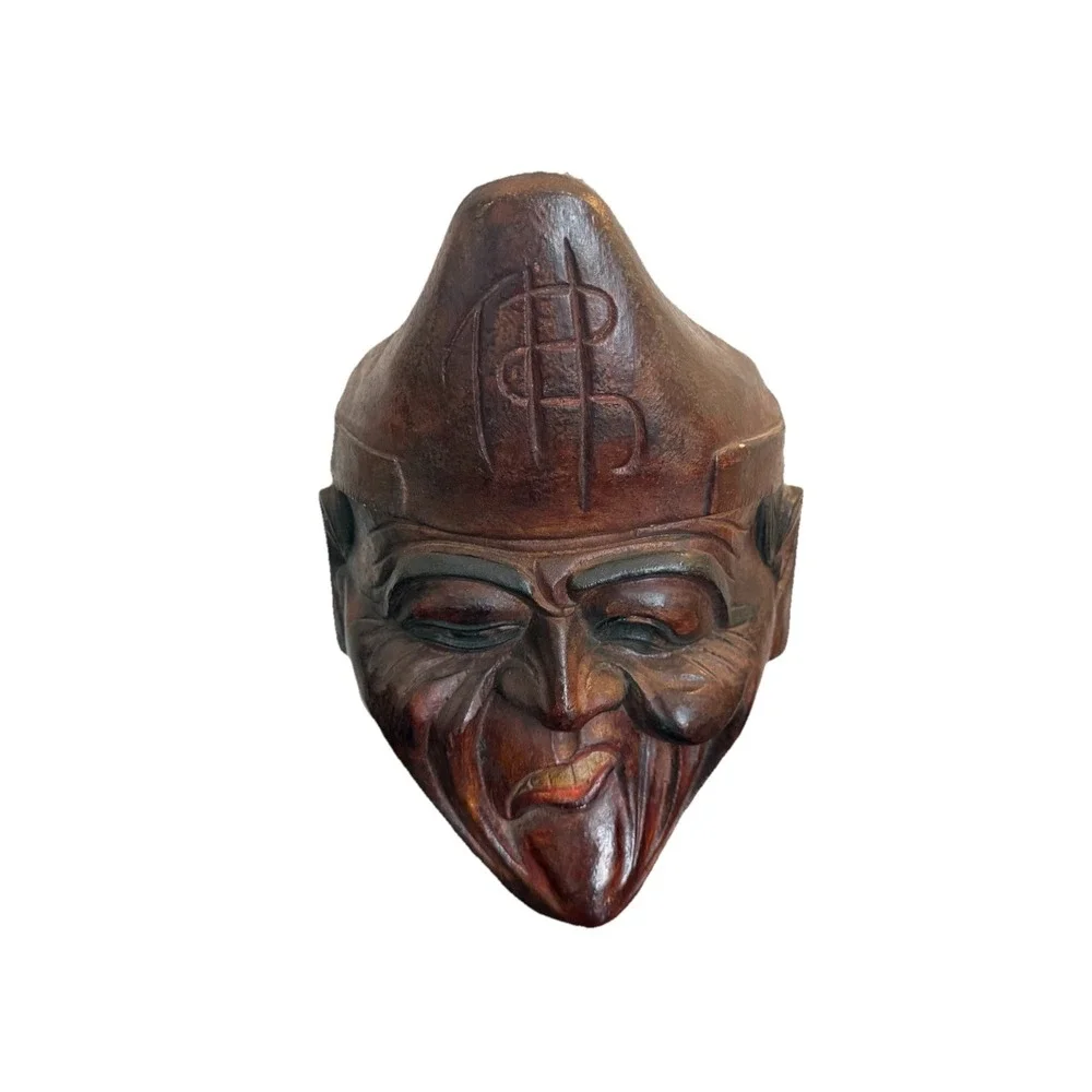 Vintage Large Hand Carved Wooden Face Mask Irony Smile Comedy 14.5